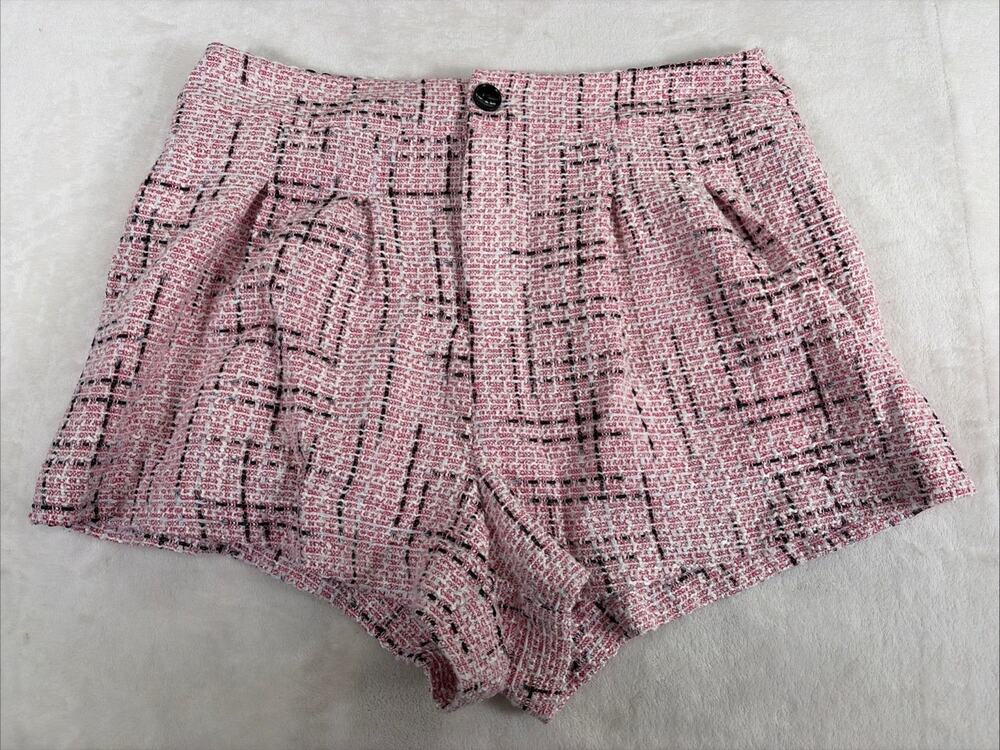 Maeve Anthropologie Tweed Pleated Shorts Pink, White, Black Size 10 Bnfts Chrty